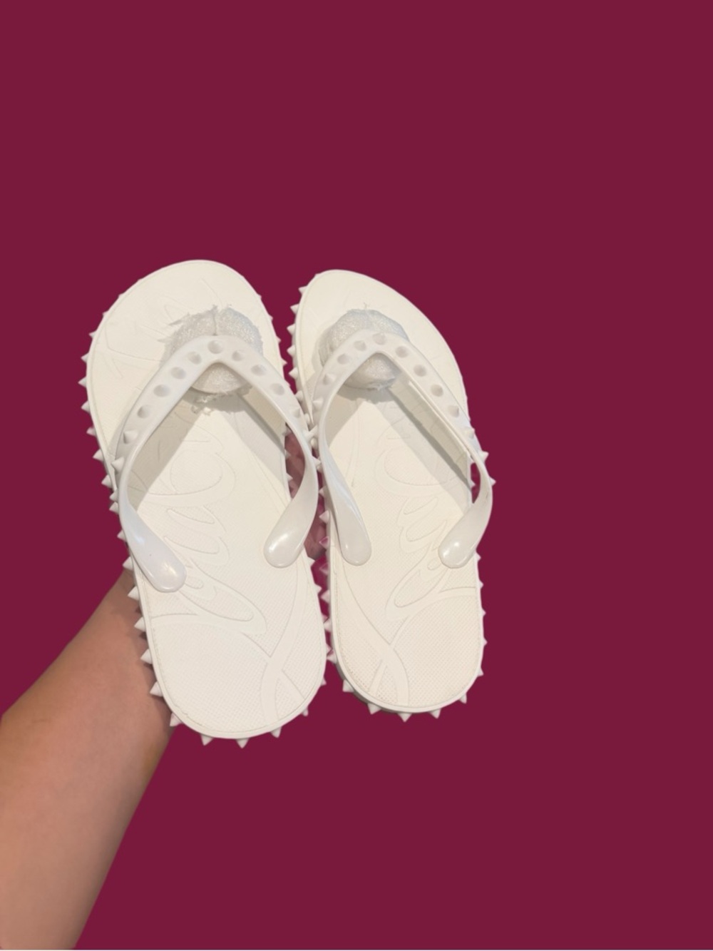 Christian Louboutin White Spike-Trim Flip Flop Sandals